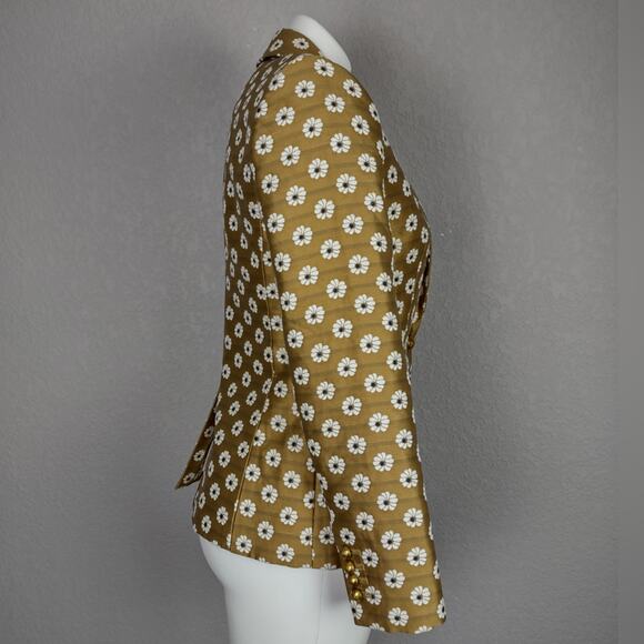 J. Crew Campbell Scattered Daisy Gold Floral Print Jacquard Gold Button Blazer 0 - Picture 3 of 16